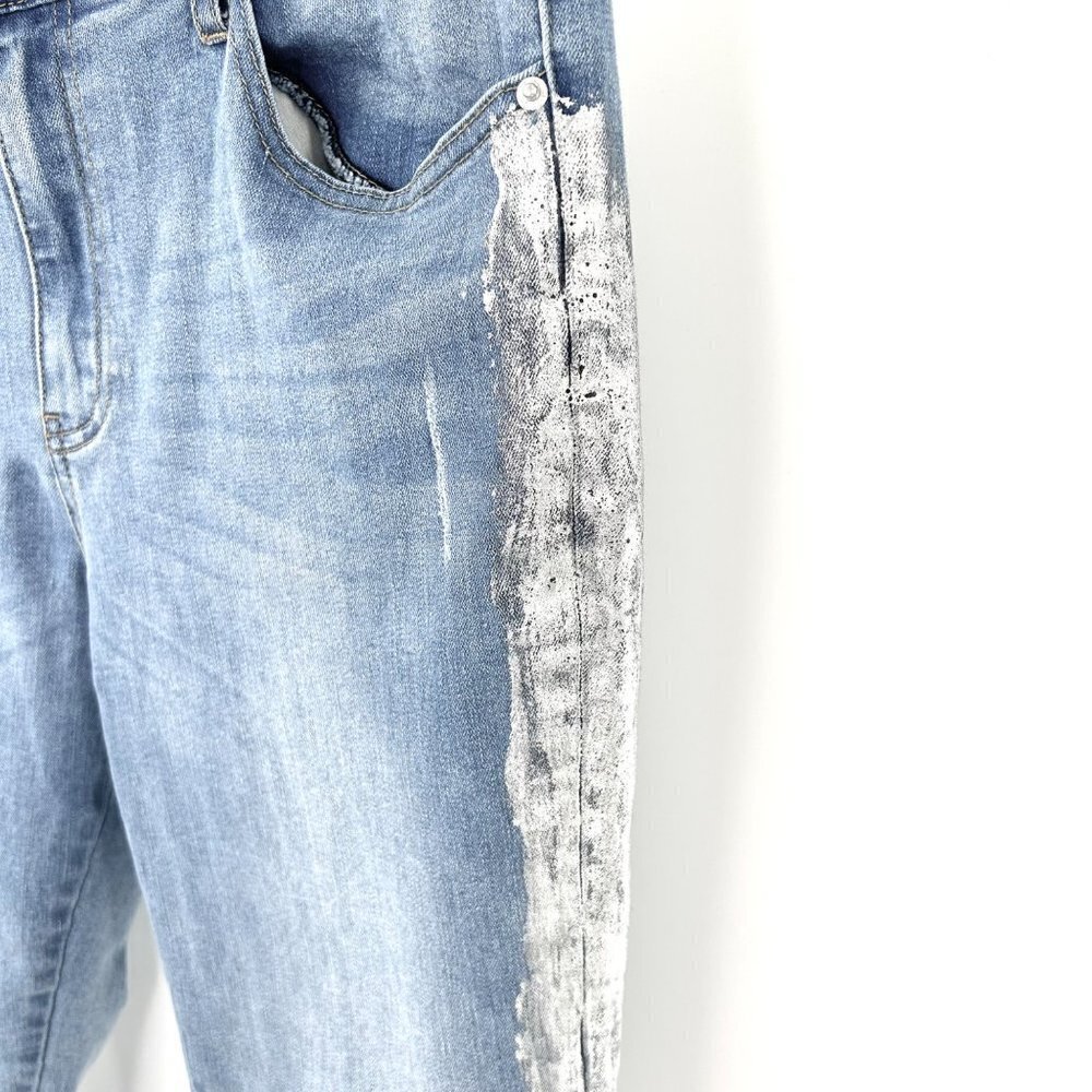 FOR THE REPUBLIC METALLIC SILVER SIDE FRINGE BOTTOM DENIM JEANS - 10 - Picture 2 of 5